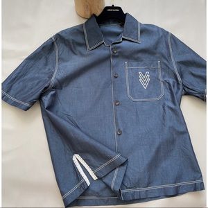 LOUIS VUITTON Botton Down Indigo Blue Silk Shirt,L
